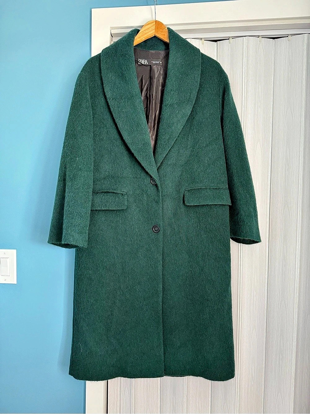 ZARA Manteco Wool Blend Long Coat Green XS
